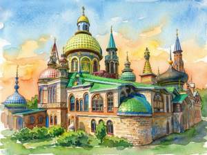 Открытка 10х15см Храм всех Религий Казань  