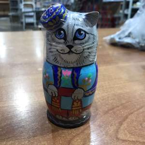 Матрёшка Кот в тюбетейке 3м 12 см серый  